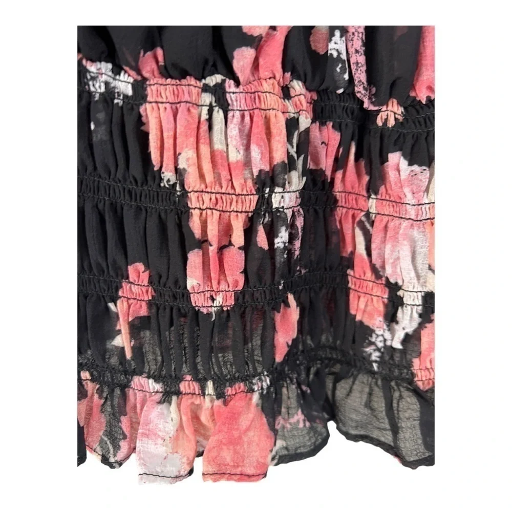 Free People Daphne Black Pink Lace Bell Sleeve Smocked Crop Whimsigoth NEW